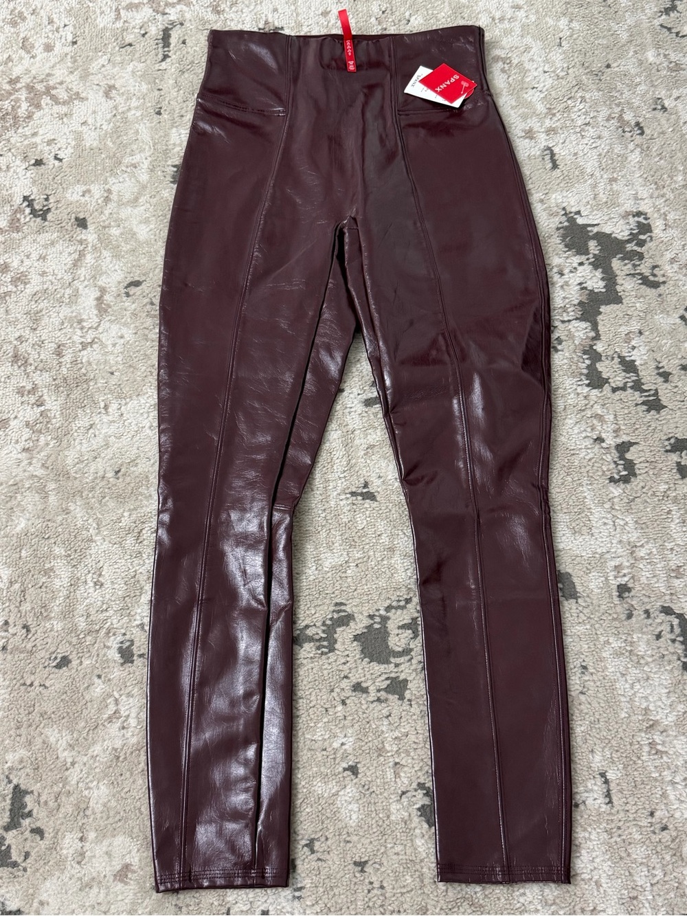 Spanx Faux Patent Leather Leggings Size Medium in Ruby